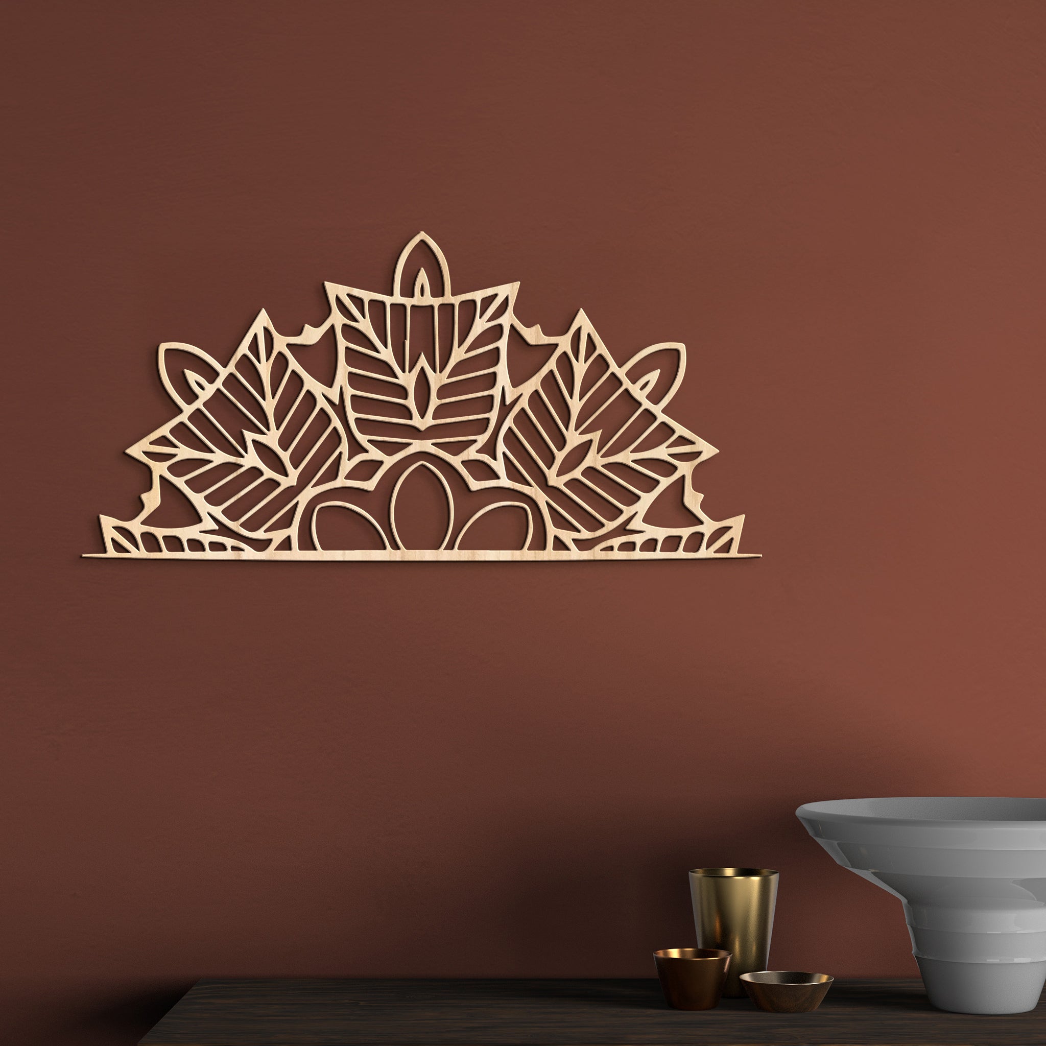 Drevená mandala polkruh Ornament